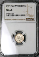 1889-Zs NGC MS 63 Mexico 5 Centavos Mint State Silver Coin POP 2/1 (22060802C)