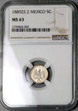 1889-Zs NGC MS 63 Mexico 5 Centavos Mint State Silver Coin POP 2/1 (22060802C)