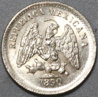 1890-Zs Mexico 5 Centavos UNC Zacatecas Silver Coin (20060504R)