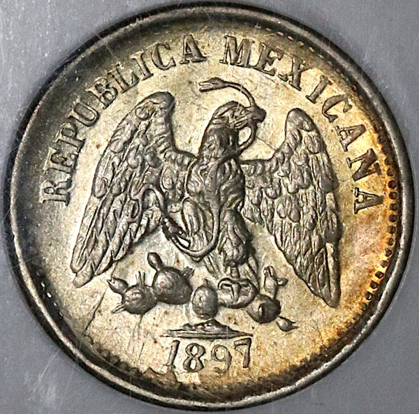 1897-Cn NGC MS 64 Wings Mexico 5 Centavos Culiacan Mint State