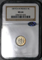 1897-Cn NGC MS 64 Wings Mexico 5 Centavos Culiacan Mint State Silver Coin (22033003C)