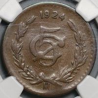 1924 NGC VG 10 Mexico 5 Centavos Bronze Key Date Coin (21011102C)