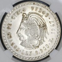 1947 NGC MS 66 Mexico 5 Pesos Cuahtemoc Aztec Mint State Silver Coin (19080901C)