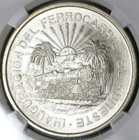 1950 NGC MS 64 Mexico 5 Pesos Southern Railroad Silver Train Coin (19122801R)