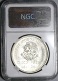 1950 NGC MS 64 Mexico 5 Pesos Southern Railroad Silver Train Coin (19122801R)