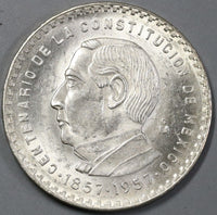 1957 Mexico 5 Pesos UNC Constitution Juarez Constitution Comm Coin (19061601RE)