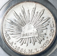 1884-As ICG MS 62 Mexico 8 Reales Rare Alamos Mint Silver Coin (21060403C)