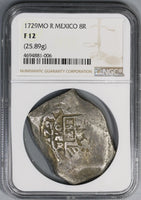 1729 NGC F 12 MEXICO Cob 8 Reales Philip V 25.89g Silver Spain Colonial Coin POP 2/0 (18072901C)