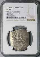 1730 NGC VF 30 Mexico 8 Reales Cob Spain Philip V Colonial Dollar Pirate Silver Coin (22061103C)