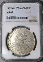 1797 NGC MS 62 Mexico 8 Reales Charles IV Pillars Silver Coin (23011603C)