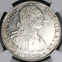 1800 NGC MS 61 Mexico 8 Reales Charles IV Pillars Spain Colonial Silver Coin (22111301D)