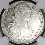 1800 NGC MS 61 Mexico 8 Reales Charles IV Pillars Spain Colonial Silver Coin (22111301D)