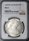 1800 NGC MS 61 Mexico 8 Reales Charles IV Pillars Spain Colonial Silver Coin (22111301D)