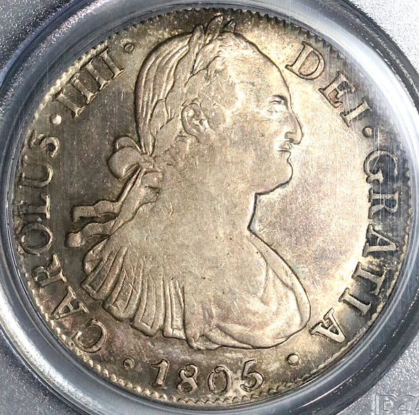 1805 PCGS AU 58 Mexico 8 Reales Charles IV Pillars Silver Coin (23011604C)