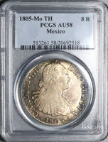 1805 PCGS AU 58 Mexico 8 Reales Charles IV Pillars Silver Coin (23011604C)