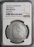 1817-Zs NGC F Det Mexico 8 Reales War Independence Zacatecas Mint Silver Coin (21071702C)