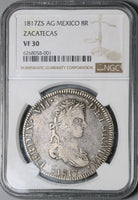 1817-Zs NGC VF 30 Mexico 8 Reales War Independence Zacatecas Mint Coin (22041001D)