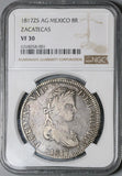 1817-Zs NGC VF 30 Mexico 8 Reales War Independence Zacatecas Mint Coin (22041001D)