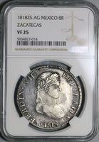 1818-Zs NGC VF 25 Mexico 8 Reales War Indepence Zacatecas Mint Pedigree Coin (21072502C)