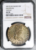 1821 Zs NGC AU 58 Mexico 8 Reales Zacatecas War Independence Silver Dollar Coin (22052201D)