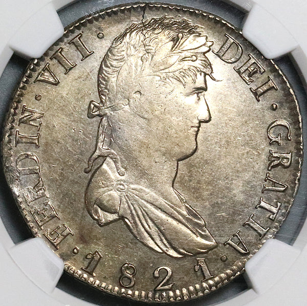 1821 Zs NGC AU 58 Mexico 8 Reales Zacatecas War Independence Coin (22013002C)