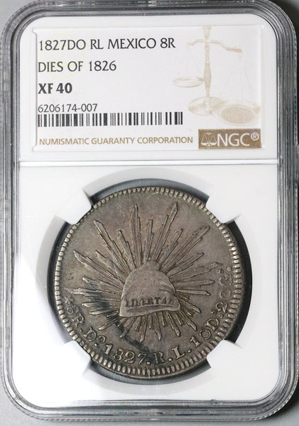 1827-Do NGC XF 40 Mexico 8 Reales Durango Mint Dies 1826