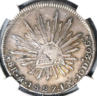 1827-Mo NGC AU 53 Mexico 8 Reales Almost Uncirculated Silver Coin (21040301C)