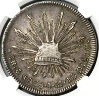1830-Mo NGC AU 53 Mexico 8 Reales Cap Rays Scarce Silver Coin (23032601C)