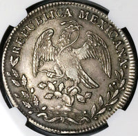 1830-Mo NGC AU 53 Mexico 8 Reales Cap Rays Scarce Silver Coin (23032601C)