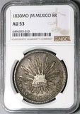 1830-Mo NGC AU 53 Mexico 8 Reales Cap Rays Scarce Silver Coin (23032601C)