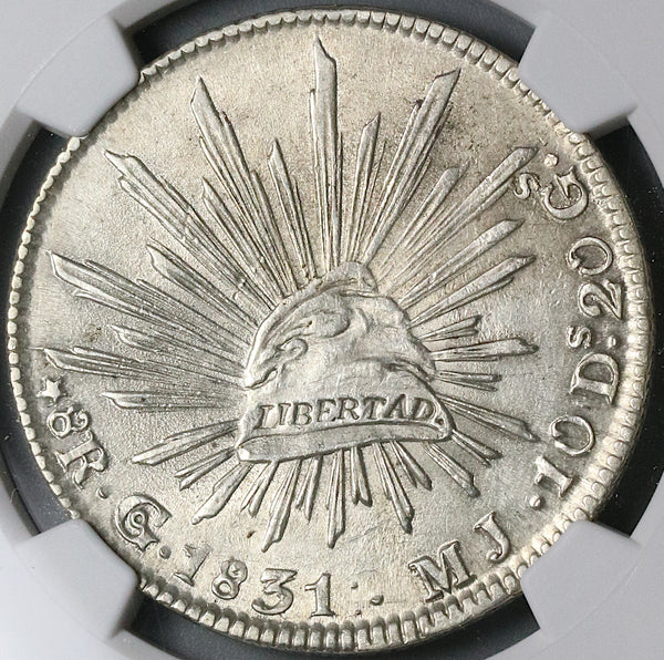 1831-Go NGC AU 58 Mexico 8 Reales Guanajuato Full J Silver Coin POP 2/3 (23041403C)