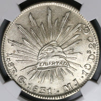 1831-Go NGC AU 58 Mexico 8 Reales Guanajuato Full J Silver Coin POP 2/3 (23041403C)