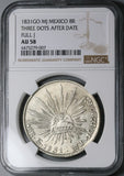 1831-Go NGC AU 58 Mexico 8 Reales Guanajuato Full J Silver Coin POP 2/3 (23041403C)