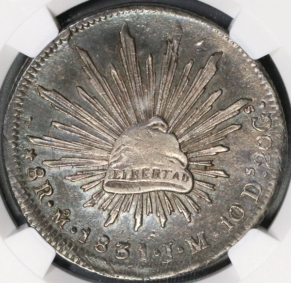 1831-Mo NGC AU 55 Mexico 8 reales Rare Cap Rays Silver Coin (18061002C)