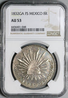 1832-Ga NGC AU 53 Mexico 8 Reales Guadalajara Scarce Silver Coin (22090407D)