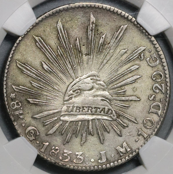 1833-Go JM NGC AU Det Mexico 8 Reales Guanajuato RARE Silver Coin (21070901D)