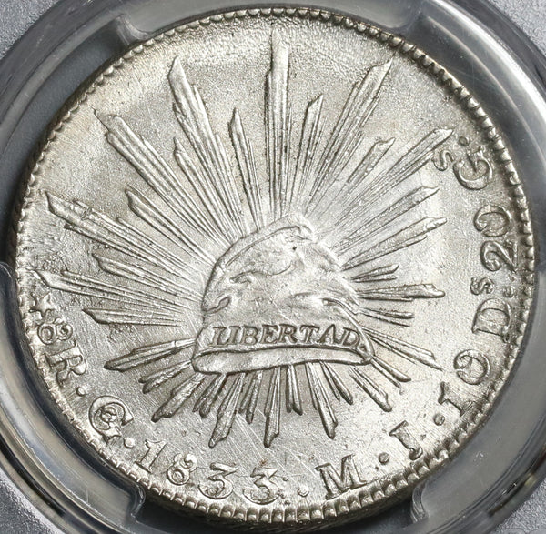 1833-Go PCGS MS 62 Mexico 8 Reales Scarce Guanajuato Silver Coin 3 Periods Variety POP 2/1 (20022701C)