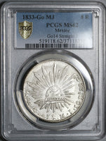 1833-Go PCGS MS 62 Mexico 8 Reales Scarce Guanajuato Silver Coin 3 Periods Variety POP 2/1 (20022701C)