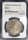1833-Zs NGC MS 61 MEXICO Silver 8 Reales Scarce Grade POP 1/5 Coin (18061601C)