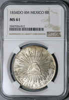 1834-Do NGC MS 61 Mexico 8 Reales Durango Mint Silver Coin POP 1/3 (21061102C)