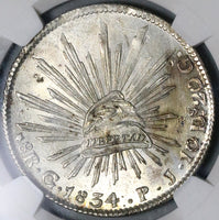 1834-Go NGC MS 63 Mexico 8 Reales Guanajuato LIBERTAD Die Clash Error Coin (21110901D)