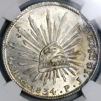 1834-Go NGC MS 63 Mexico 8 Reales Guanajuato LIBERTAD Die Clash Error Coin (21110901D)