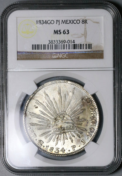 1834-Go NGC MS 63 Mexico 8 Reales Guanajuato LIBERTAD Die Clash