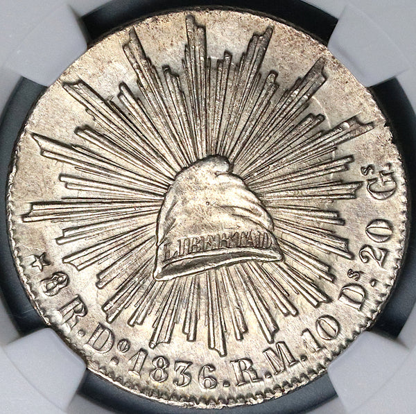 1836-Do NGC MS 61 Mexico 8 Reales Durango Mint State Rare Silver Coin (21110401C)