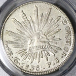 1836-Go PCGS AU 53 Mexico 8 Reales Guanajuato LIBERTAD Die Clash Error Silver Coin (22081501C)