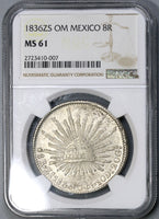 1836-Zs NGC MS 61 Mexico Silver 8 Reales Rare Grade Coin POP 2/2 (17080702D)