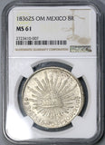 1836-Zs NGC MS 61 Mexico Silver 8 Reales Rare Grade Coin POP 2/2 (17080702D)