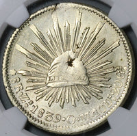 1839-Zs NGC AU Det Mexico 8 Reales Zacatecas Error Struck Through Silver Coin (21122702C)