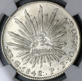 1842-Go PJ NGC MS 62 Mexico 8 Reales Guanajuato Cap Rays Silver Coin (22010201D)