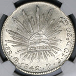 1842-Go PJ NGC MS 62 Mexico 8 Reales Guanajuato Cap Rays Silver Coin (22010201D)